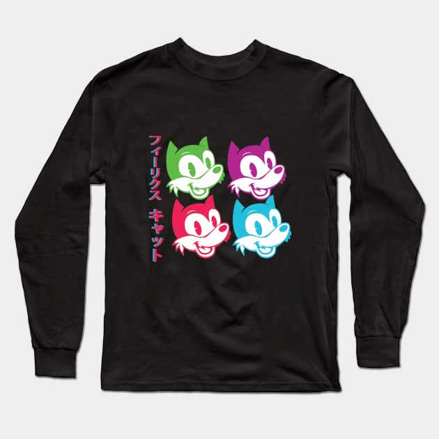 Felix the Cat in 90s Vaporwave Aesthetic Otaku Style Felix Cat in Katakana Long Sleeve T-Shirt by VogueTime